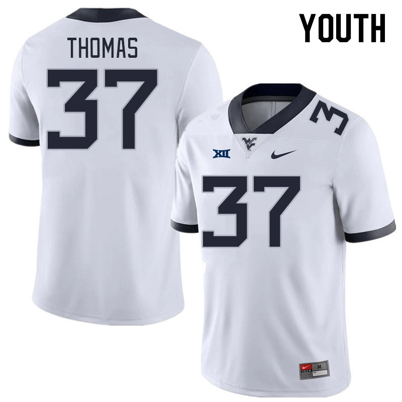 Youth #37 Keaton Thomas West Virginia Mountaineers College Football Jerseys Stitched Sale-White - Click Image to Close